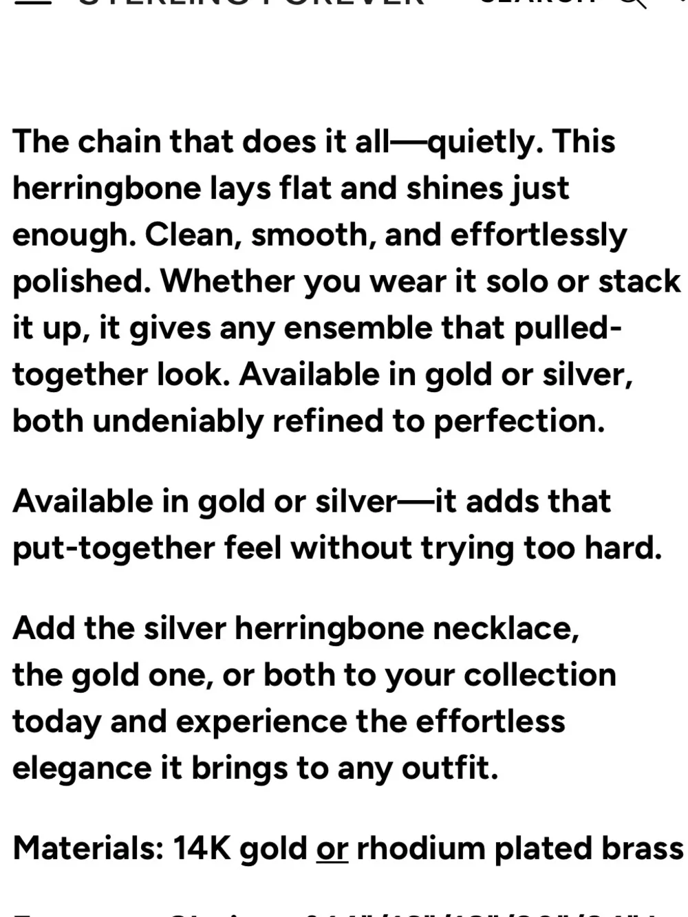 Sterling Forever Gold Herringbone Chain Necklace